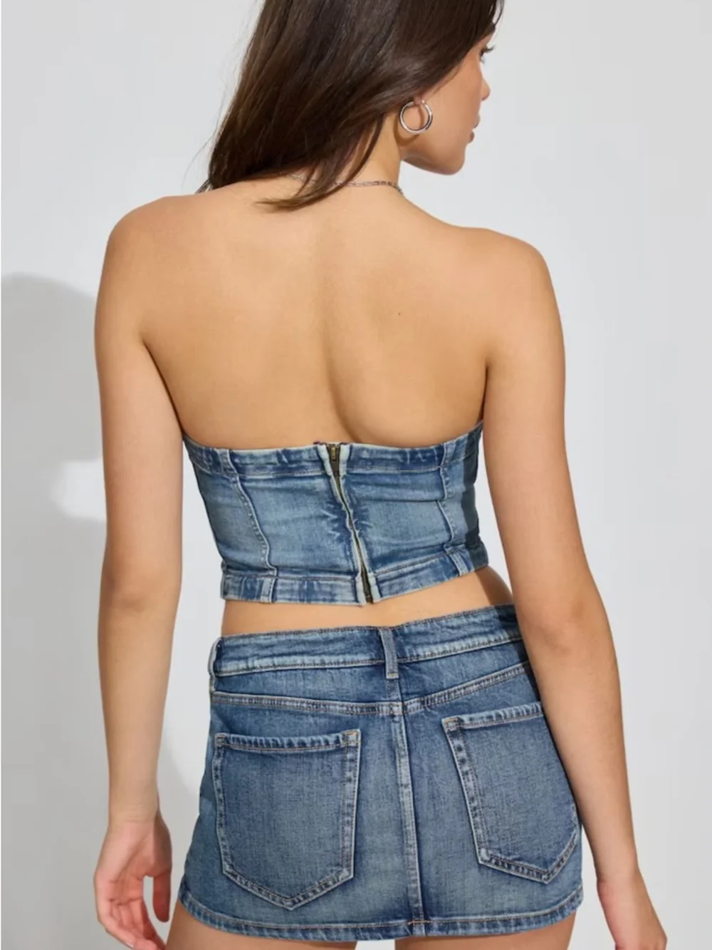 Denim Seamed Tube Top - Picture 3 of 9